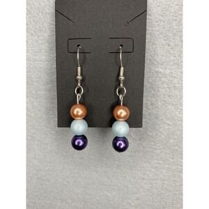 Handmade Multi Color Rose‎ Gold, Light Blue, Dark Purple Dangle Earrings